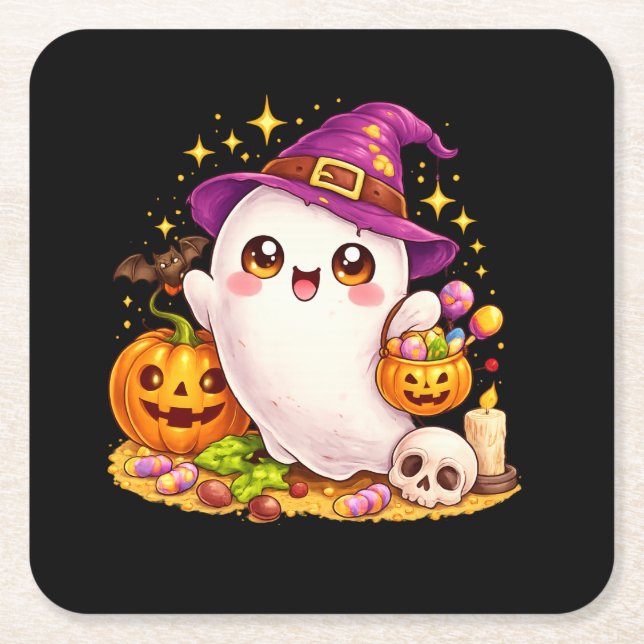 Cute Spooky Ghost Halloween Kawaii Coasters (Front)
