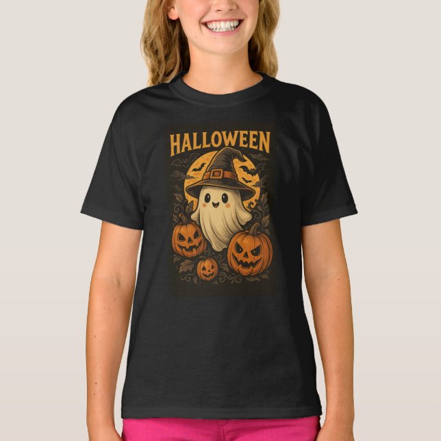 Cute Spooky Ghost Halloween T-Shirt – Vintage   (Front)