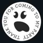 Cute spooky ghost kid's Halloween Birthday party Classic Round Sticker<br><div class="desc">Cute spooky ghost kid's Halloween Birthday party stickers. Funny thank you for coming to my party stickers and envelope sealers. Personalized round stickers for kids and adults. Scary cartoon monster face design with rounded text. Customizable background colour. Also nice for thank you favours or as envelope seals to say thanks...</div>
