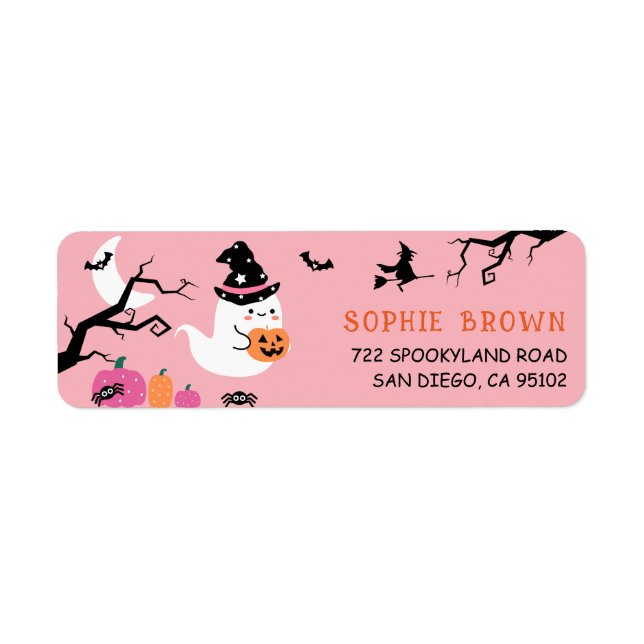 Cute& Spooky Ghost Pink Halloween Return Address (Front)