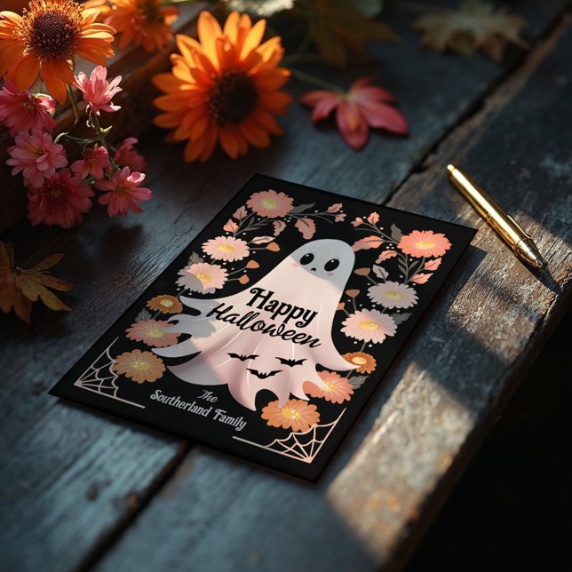 Cute Spooky Ghost Whimsical Floral Halloween  Card (Cute Spooky Ghost Whimsical Floral Halloween Card)