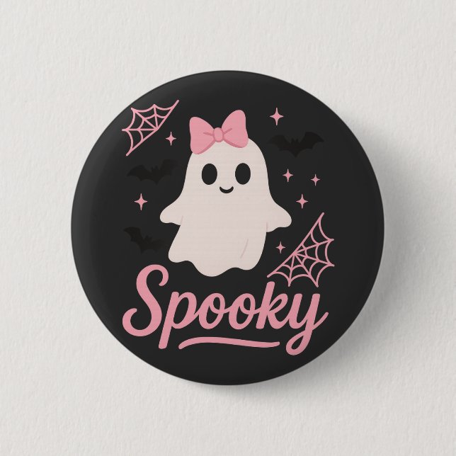 Cute Spooky Ghost with Pink Bow Kawaii Halloween 2 Inch Round Button (Front)