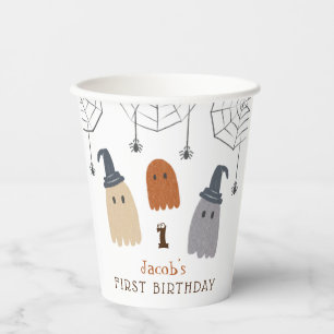 Cute Spooky Ghosts and Spiders First Birthday Paper Cups
