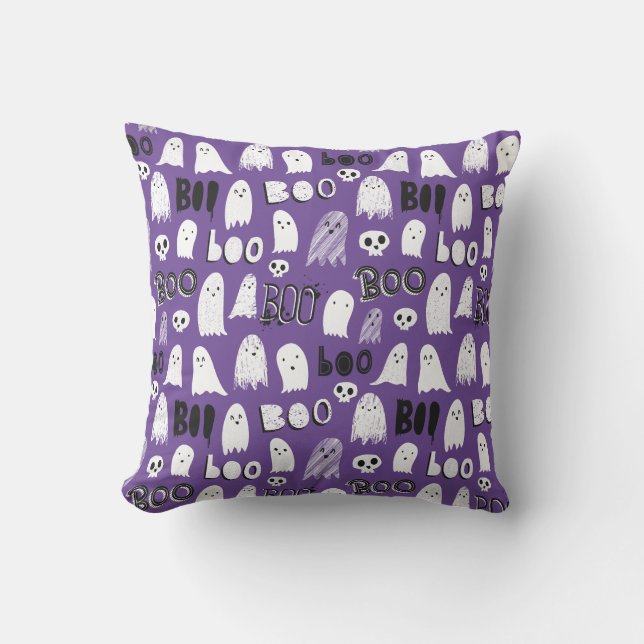 Cute Spooky Ghosts, Skulls and Boo Throw Pillow (Front)