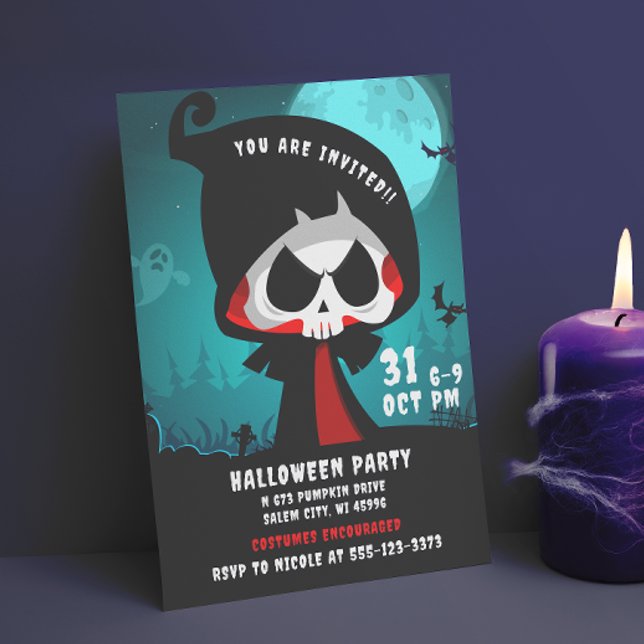 Cute Spooky Grim Reaper Halloween Trick or treat Invitation (Creator Uploaded)