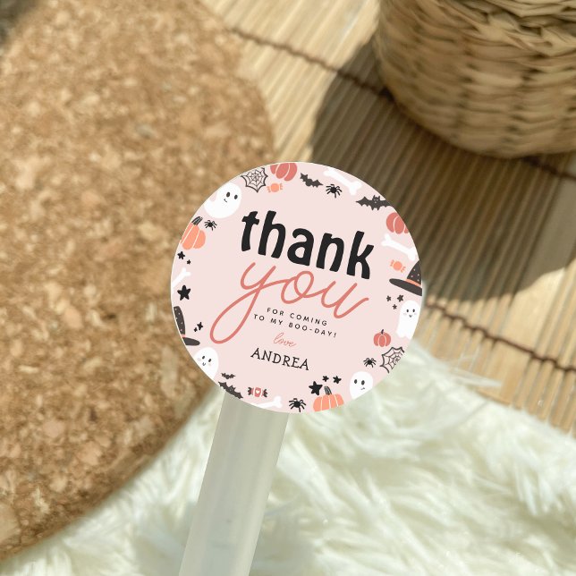 Cute Spooky Halloween 1st Birthday Thank You Classic Round Sticker (Creator Uploaded)