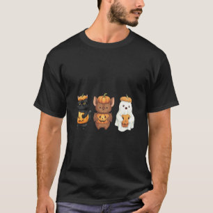 Cute Spooky Halloween Bat Ghost Black Cat Pumpkin T-Shirt