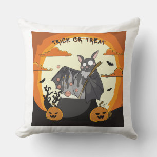 Cute Spooky Halloween Bat Party Throw Pillow
