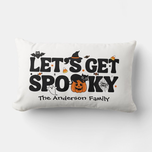 Cute Spooky Halloween Black and Orange Lumbar Pillow (Front)
