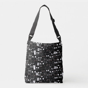 Cute Spooky Halloween Black White Cartoon Animal Crossbody Bag