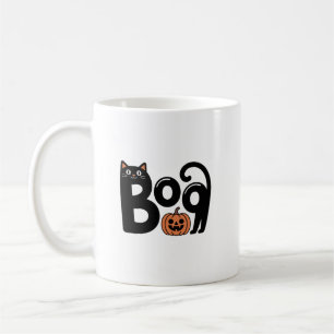 Cute Spooky Halloween Boo Black Cat with Pumpkin Coffee Mug