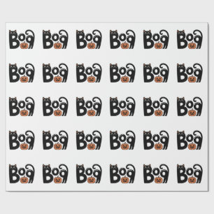 Cute Spooky Halloween Boo Black Cat with Pumpkin  Wrapping Paper