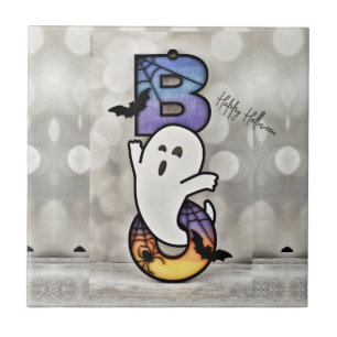 Cute Spooky Halloween Boo Ghost, Bat & Spider Tile