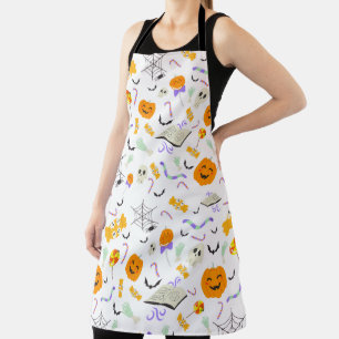 Cute Spooky Halloween Candy and Pumpkins Pattern Apron