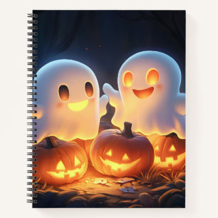 Cute Spooky Halloween Cartoon Ghosts Glowing Pumpk Notebook