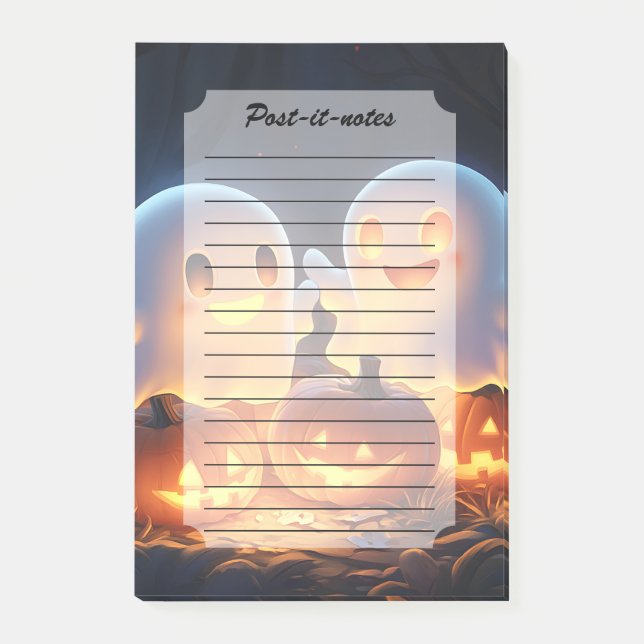 Cute Spooky Halloween Cartoon Ghosts Glowing Pumpk Post-it Notes (Front)