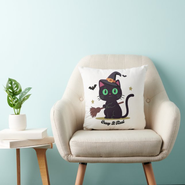 Cute Spooky Halloween Cats & Haunted House Pattern Throw Pillow (Chair)