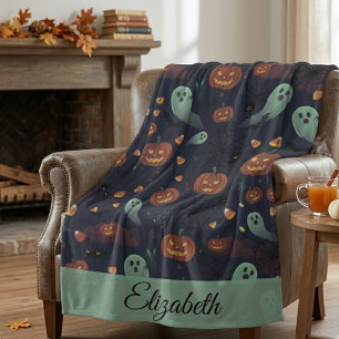Cute Spooky Halloween Fleece Blanket Personalize