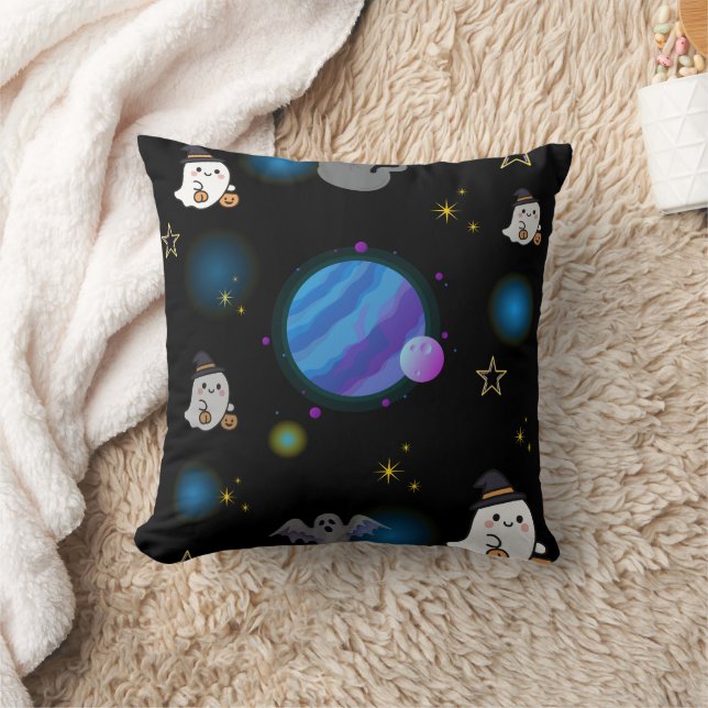 Cute Spooky Halloween Galaxy Throw Pillow (Blanket)