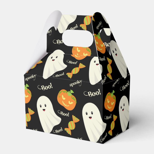 Cute Spooky Halloween Ghost Pumpkin Candy Pattern Favor Box (Front Side)