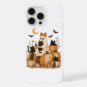 Cute Spooky Halloween Ghost with Black Cats iPhone 15 Pro Max Case