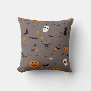 Cute Spooky Halloween Ghosts and Pumpkin Pattern Throw Pillow