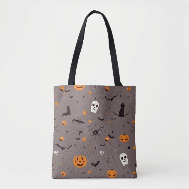 Cute Spooky Halloween Ghosts and Pumpkin Pattern Tote Bag (Front)