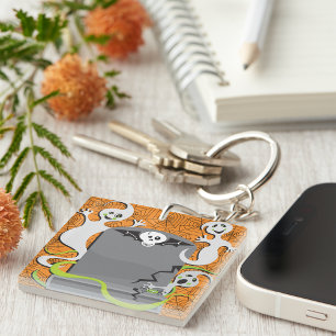 Cute Spooky Halloween Ghosts and Tombstone Keychain