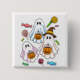 Cute Spooky Halloween Ghosts & Trick or Treat Swee 2 Inch Square Button
