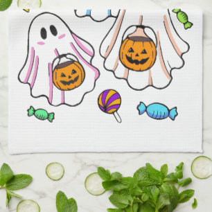 Cute Spooky Halloween Ghosts & Trick or Treat Swee Kitchen Towel