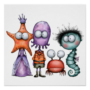 Cute Spooky Halloween Monsters Whimsical Poster