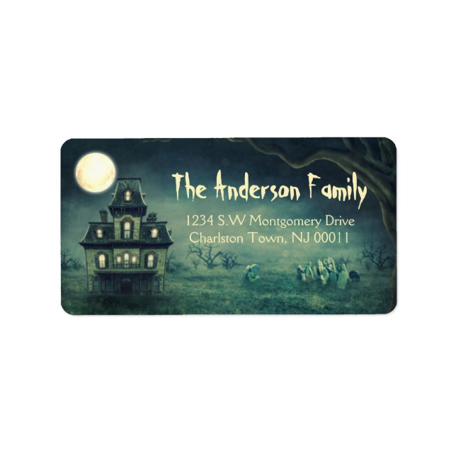 Cute Spooky Halloween Moon light Haunted House Label (Front)