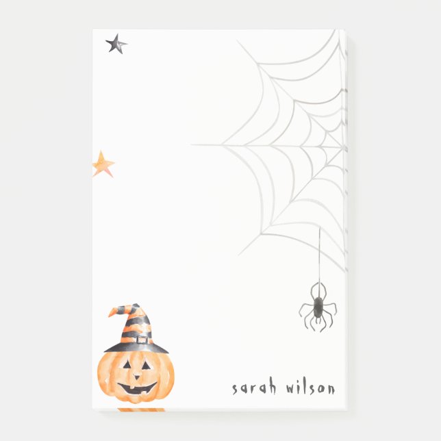 Cute Spooky Halloween Pumpkin Spider Web Stars Post-it Notes (Front)