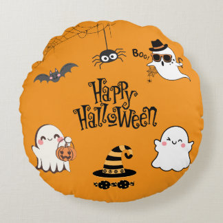 Cute & Spooky Halloween  Round Pillow