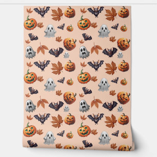 Cute Spooky Halloween Themed Fall Pattern Wallpaper