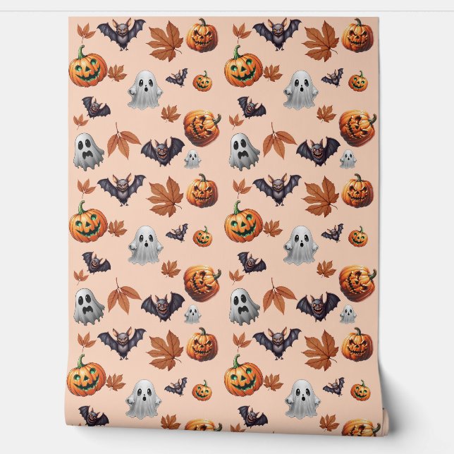 Cute Spooky Halloween Themed Fall Pattern Wallpaper (Unrolling)