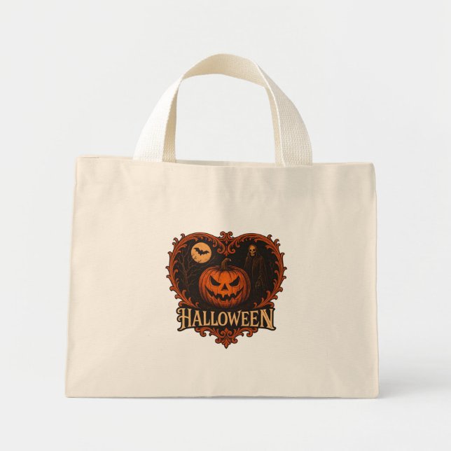 Cute Spooky Halloween Tiny Tote Bag | Trick or Tre (Front)