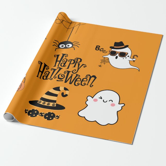 Cute & Spooky Halloween  Wrapping Paper (Unrolled)