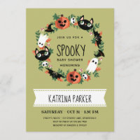 Cute Spooky Halloween Wreath Green Baby Shower