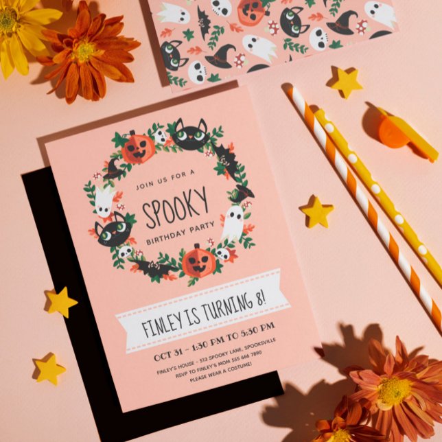 Cute Spooky Halloween Wreath Kids Birthday Invitation (Creator Uploaded)