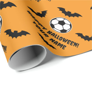 Cute spooky Happy Halloween soccer party custom Wrapping Paper