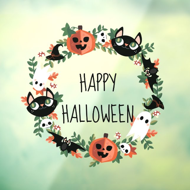 Cute Spooky Happy Halloween Wreath Window Cling (Sheet 3)