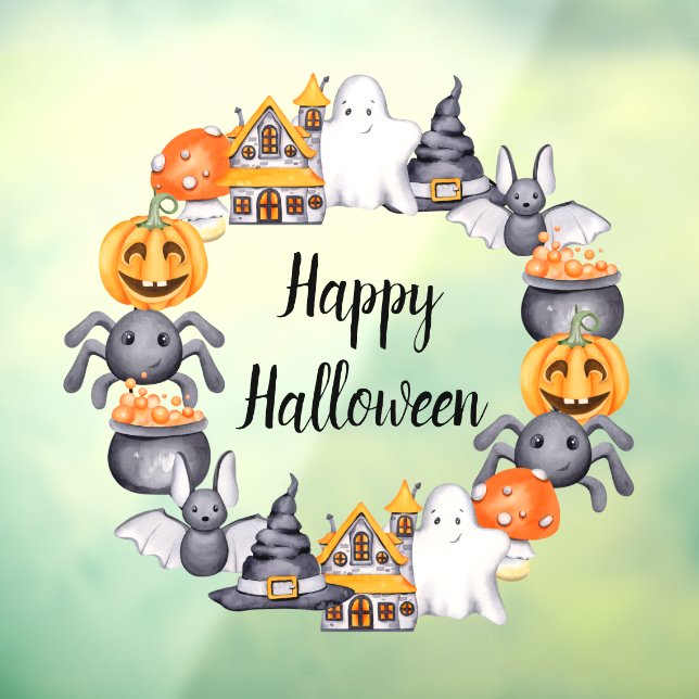 Cute Spooky Illustration Happy Halloween Window Cling (Sheet 3)