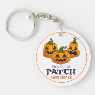 Cute Spooky Jack O Lantern Halloween Pumpkin Patch Keychain