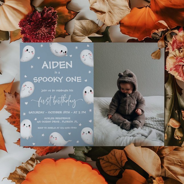 Cute Spooky One Halloween Boy 1st Birthday Photo Invitation (Creator Uploaded)