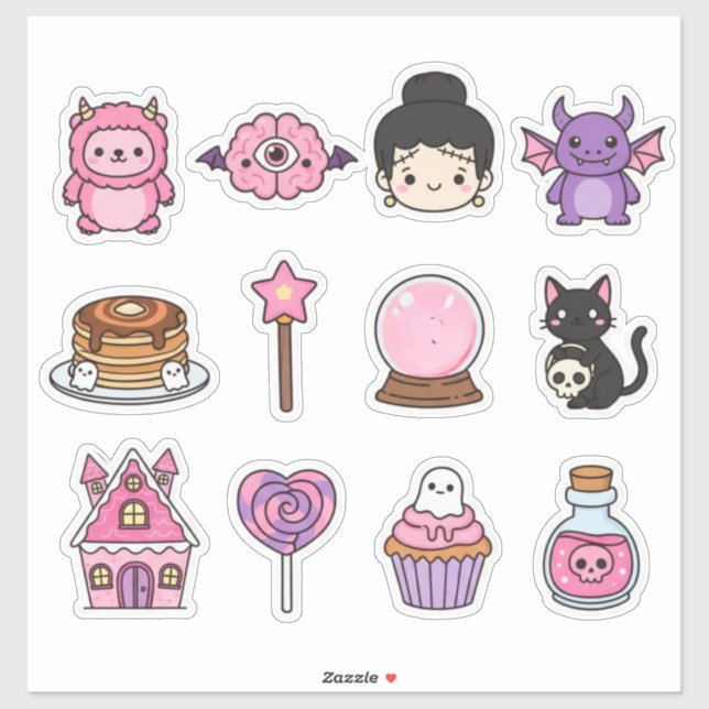 Cute Spooky Pink Characters And Candies Stickers (Sheet)