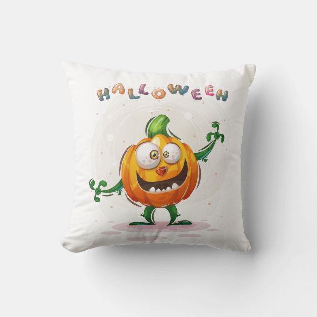 Cute Spooky Pumpkin Halloween Coloured Throw Pillow (Front)