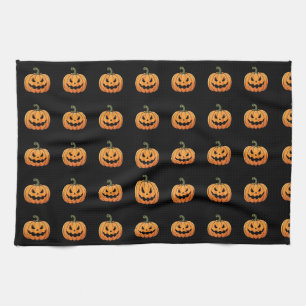 Cute Spooky Pumpkin Pattern Black Halloween Kitchen Towel