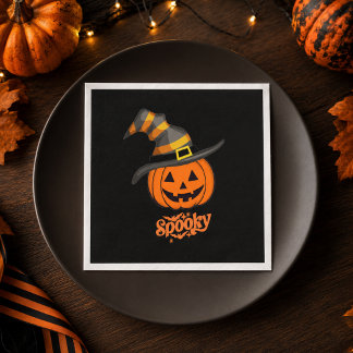 Cute Spooky Pumpkin Witch Hat Halloween Napkin