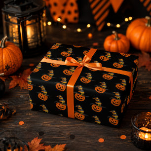 Cute Spooky Pumpkin Witch Hat Halloween Wrapping Paper